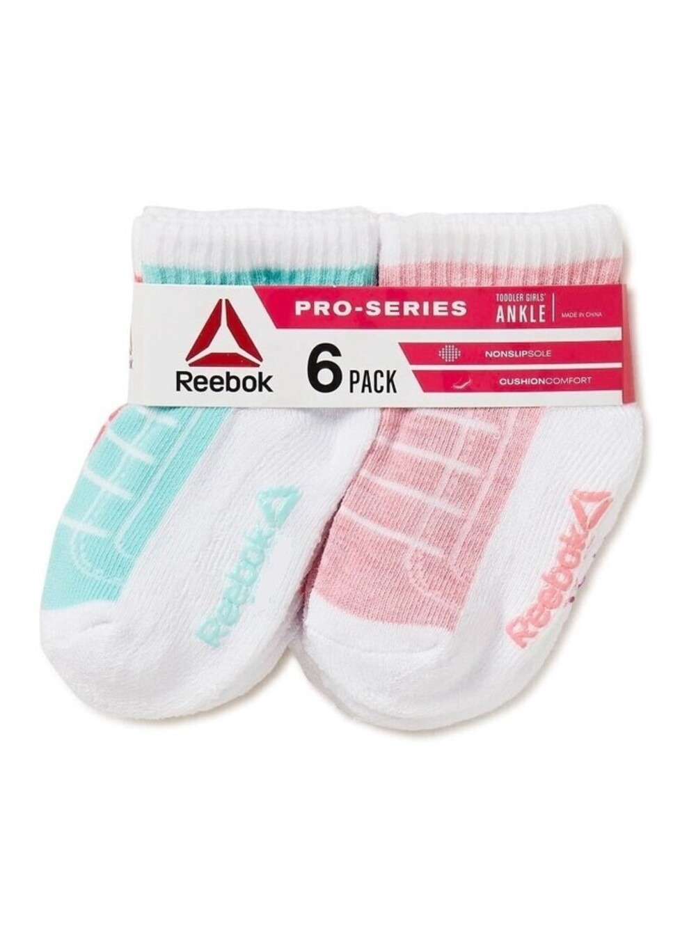 Reebok Girls Ankle Socks Baby Series (6-Pack) Pink NonSlip Assorted 12-24 Months